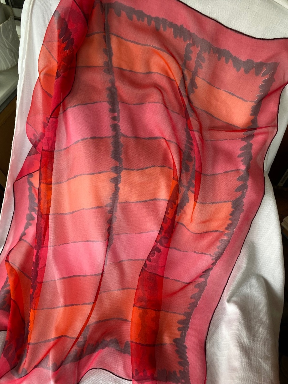 Vera Square Chiffon scarf, Red and Orange